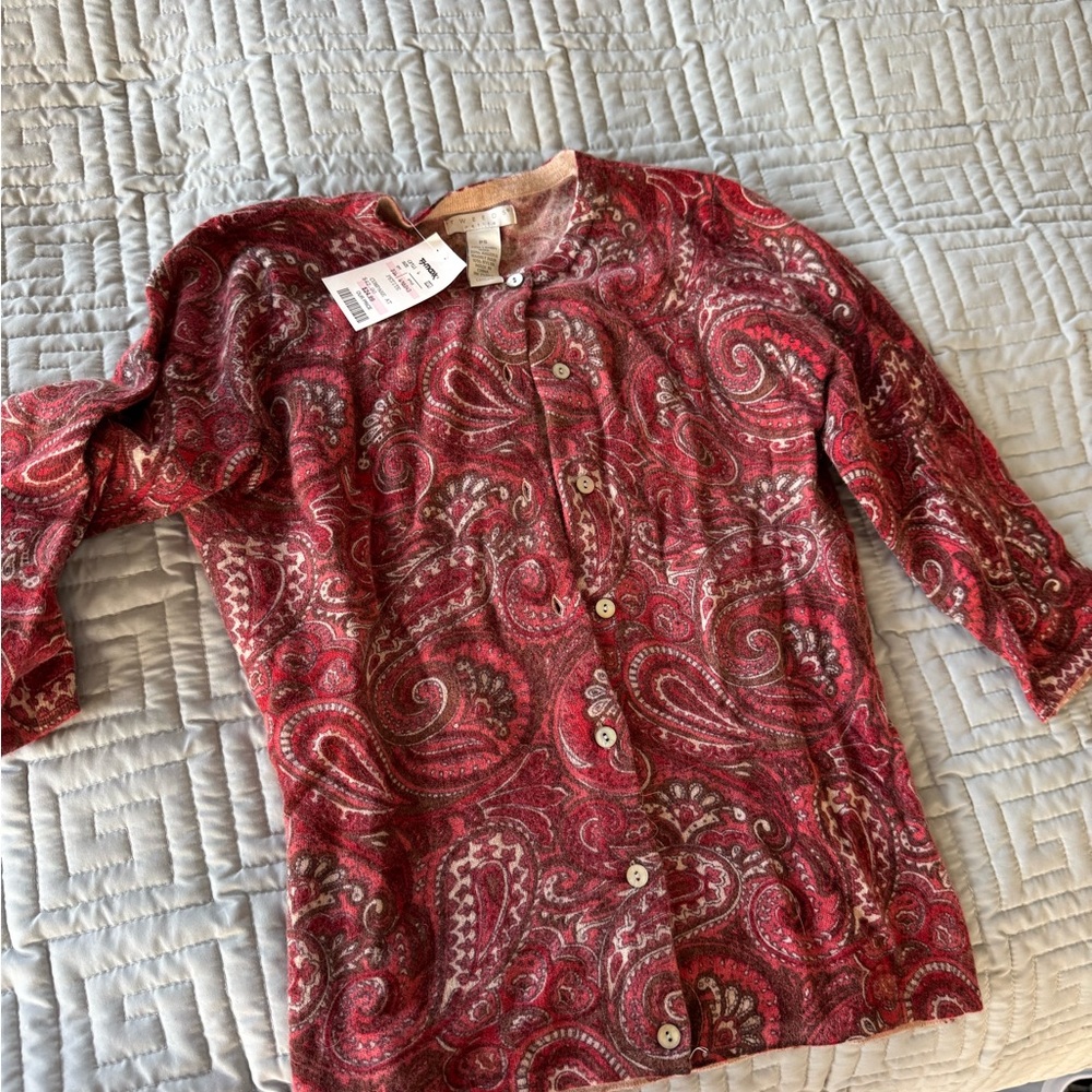 Tweeds Red Paisley Cardigan Sweater